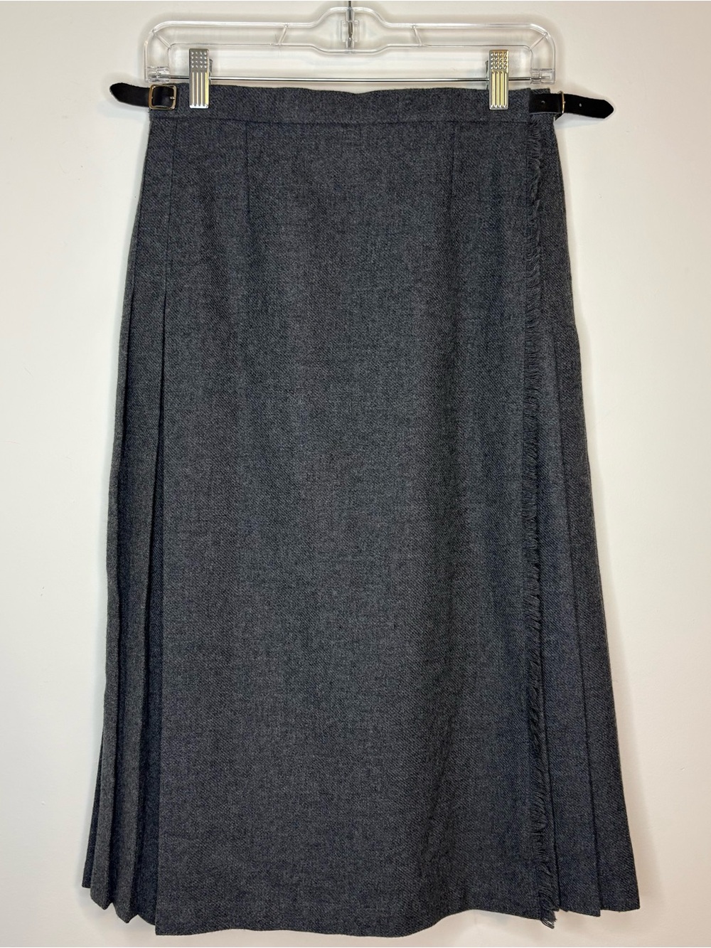 Laird-Portch Charcoal Pleated Midi Skirt Kilt 100% Wool Size 12